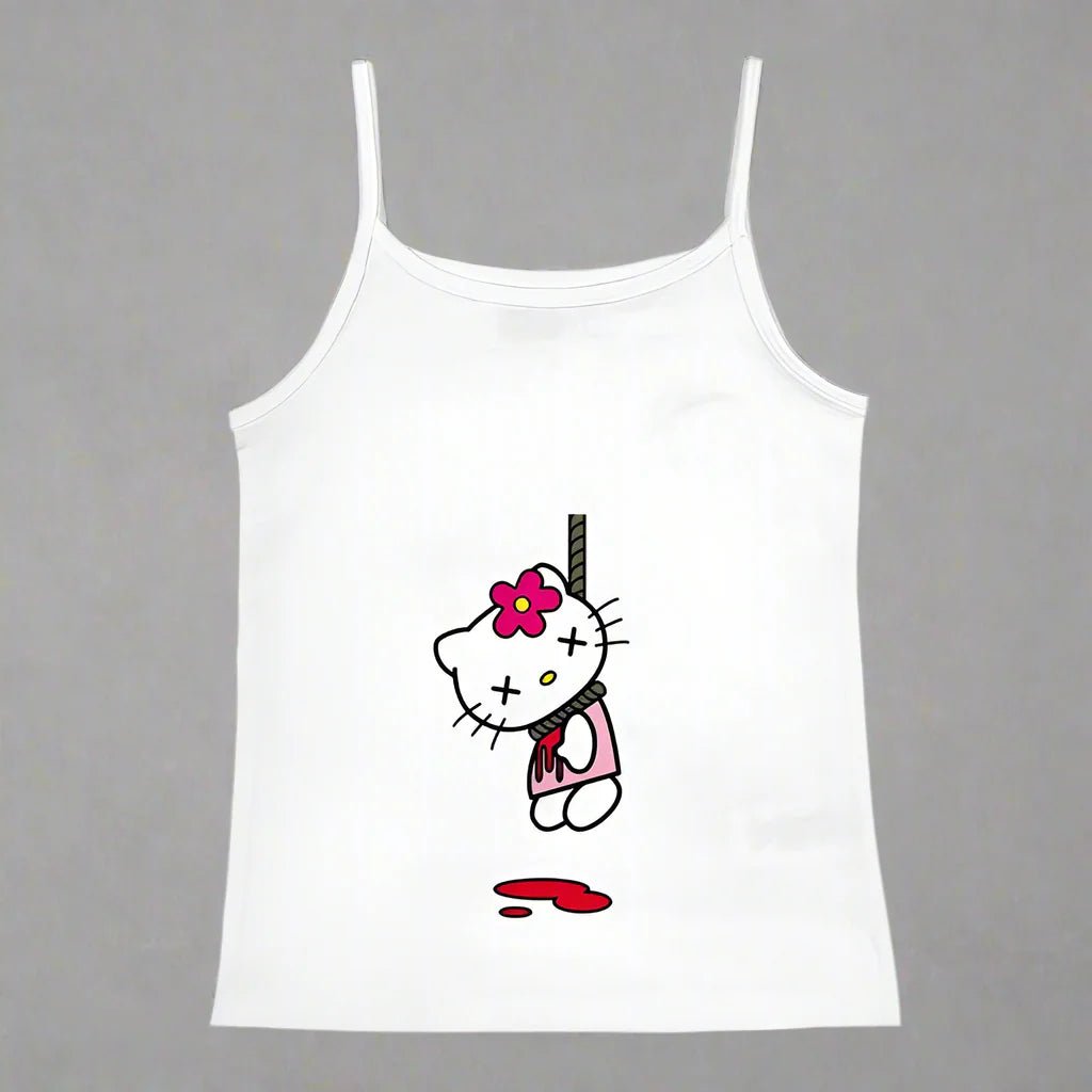 Y2K Hello Kitty crop top by FitiqueFit featuring vintage punk style, casual wear for emo girls with colorful Hello Kitty graphic.