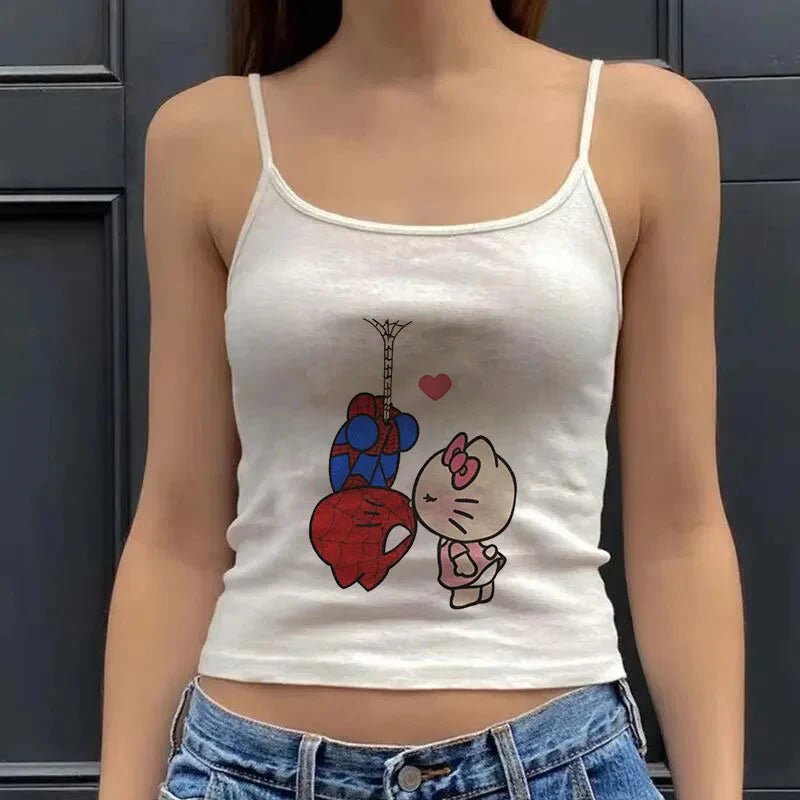 Y2K Hello Kitty crop top by FitiqueFit featuring vintage punk style, casualwear tank top with Hello Kitty graphic and emo girl aesthetic.