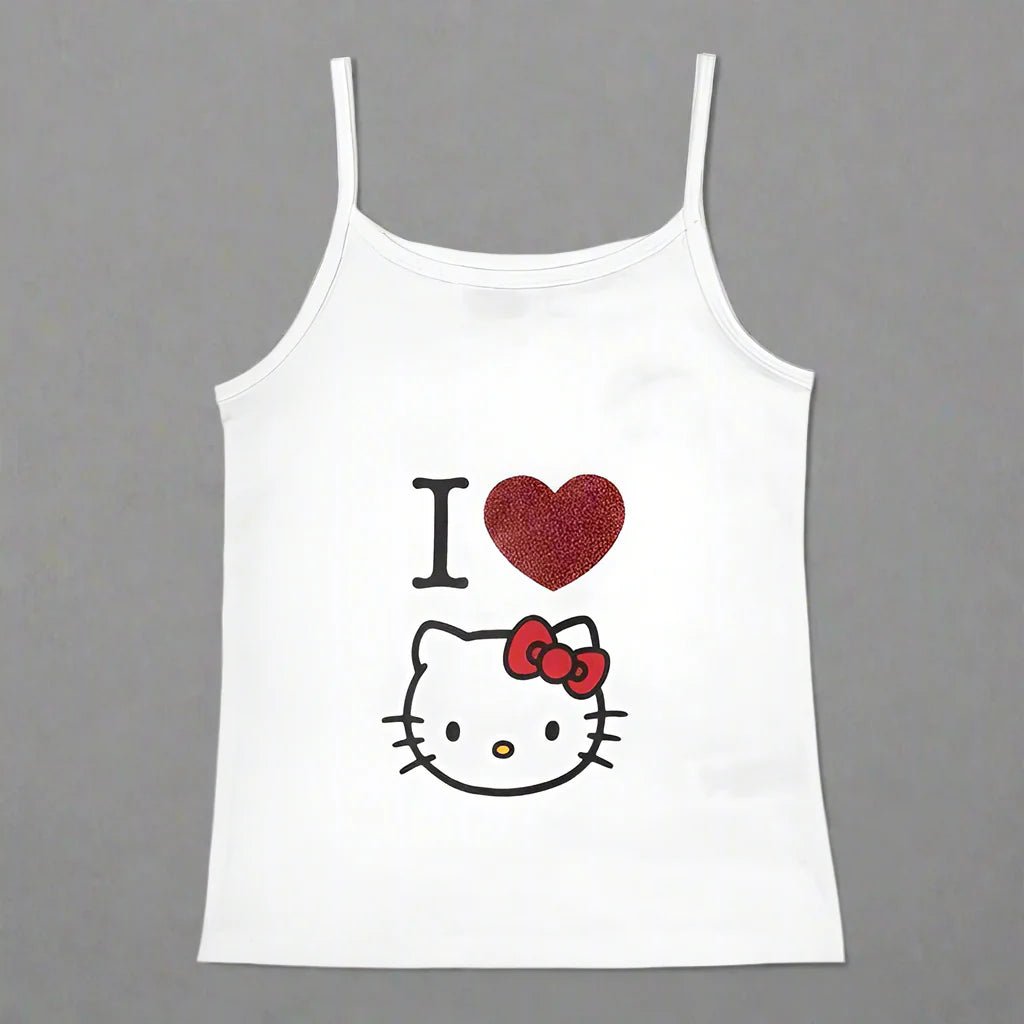 Y2K Hello Kitty crop top by FitiqueFit, vintage punk tank top featuring Hello Kitty design, ideal for emo girls casualwear.