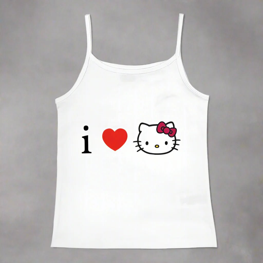 Y2K Hello Kitty crop top by FitiqueFit, casual vintage punk tank top featuring Hello Kitty graphic for emo girls fashion.