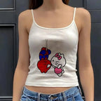 Y2K Hello Kitty crop top from FitiqueFit, vintage punk-inspired casualwear for emo girls with colorful Hello Kitty graphic.