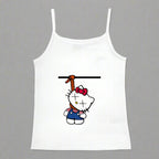 Y2K Hello Kitty crop top by FitiqueFit, vintage punk tank top featuring Hello Kitty design, casualwear for emo girls style.