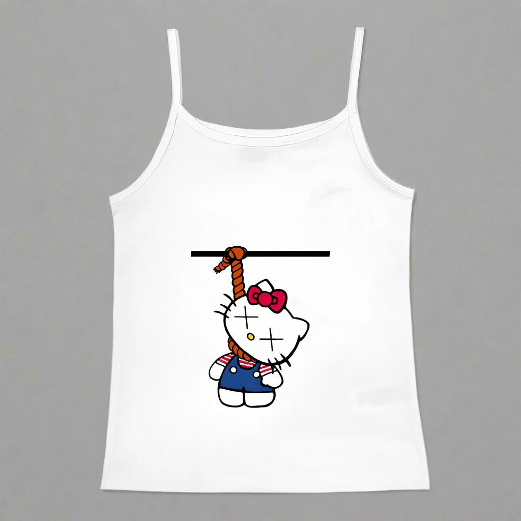 Y2K Hello Kitty crop top by FitiqueFit, vintage punk tank top featuring Hello Kitty design, casualwear for emo girls style.