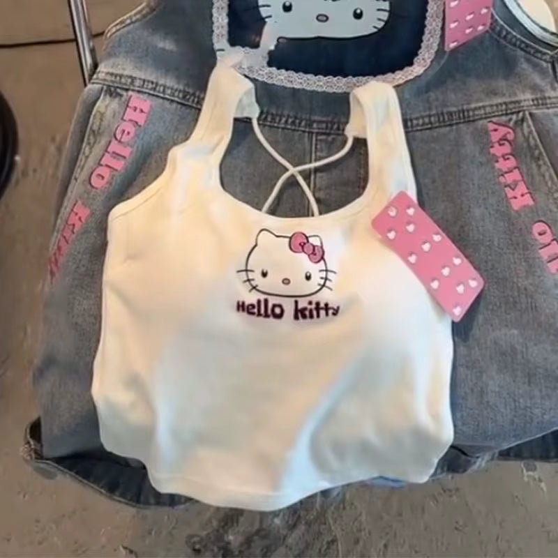 Y2K Hello Kitty crop top for emo girls, vintage punk tank casualwear by FitiqueFit, featuring Hello Kitty graphic and retro style