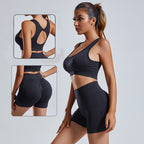 Women's yoga set with fitted vest and matching shorts by FitiqueFit, perfect for activewear and comfortable workout sessions.