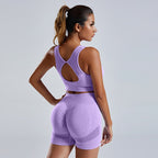 Women's yoga set with fitted vest and matching shorts by FitiqueFit, perfect for activewear and workout sessions.
