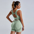 Women's FitiqueFit yoga set with sleeveless vest and shorts, perfect for activewear and exercise routines.