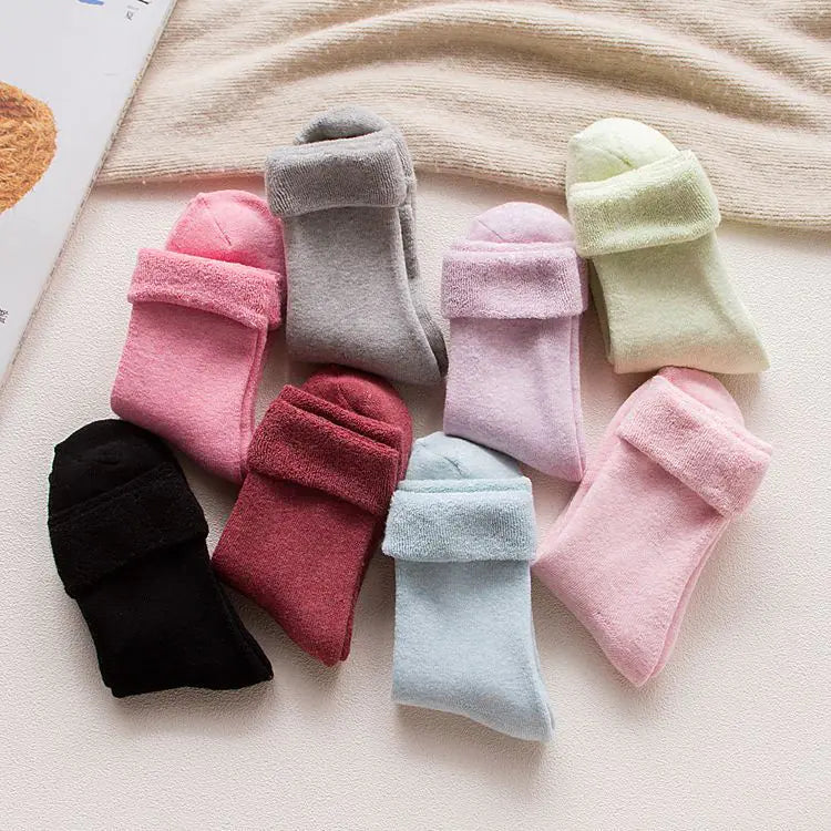 Thick cotton women's thermal socks in cozy autumn and winter wear, designed by Trendy Attic Store01, shown in natural off-white color.