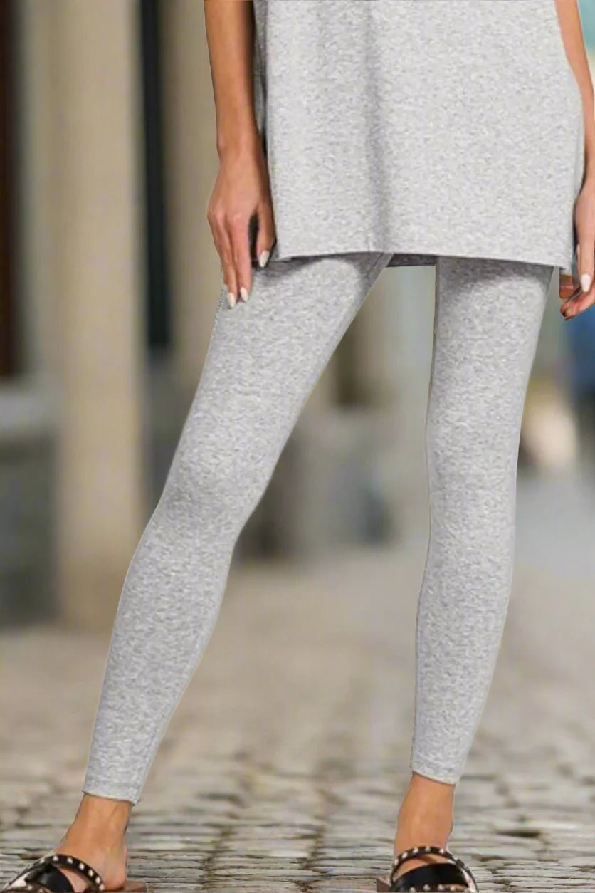 Zenana cotton round neck top and legging set by FitiqueFit, casualwear with comfortable, soft fabric in a coordinated outfit.
