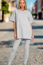 FitiqueFit Zenana cotton casualwear set featuring a round neck top and matching leggings, comfortable and stylish for everyday wear.